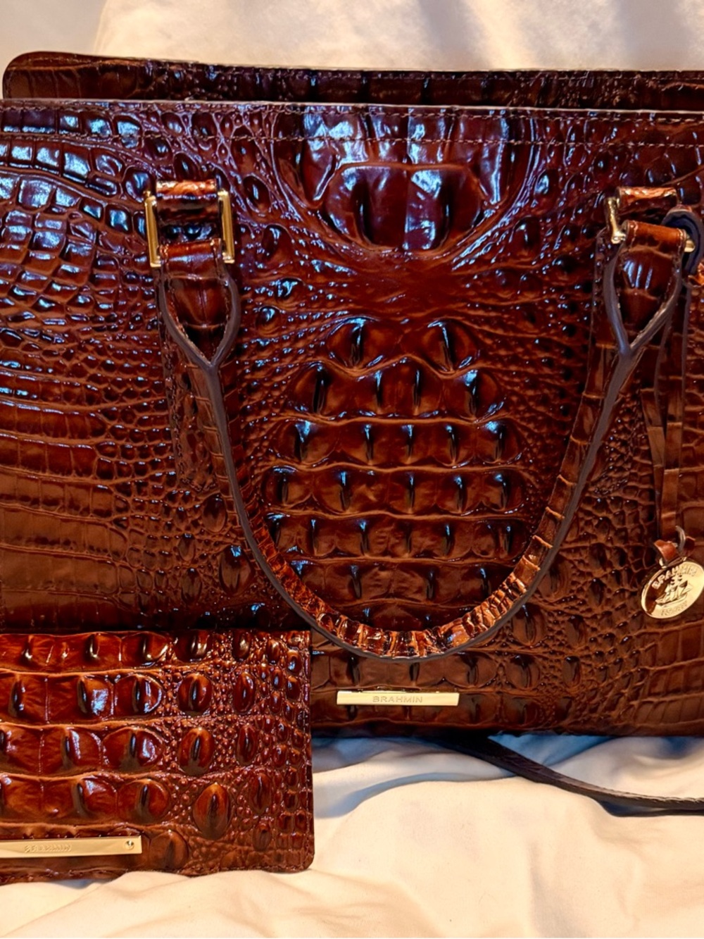 Brahmin Finley Satchel Melbourne Pecan & Ady Wallet